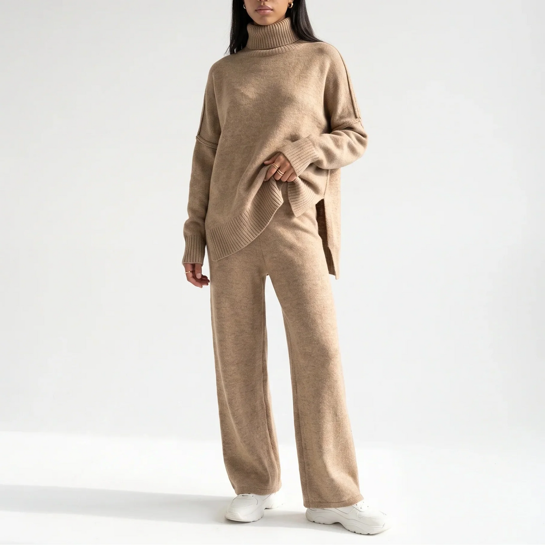 Women's Knitted Jumper and Wide-Leg Trousers Set