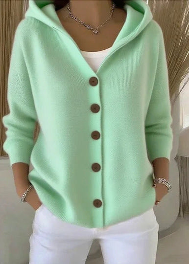 Women's Hooded Knit Cardigan with Button Front