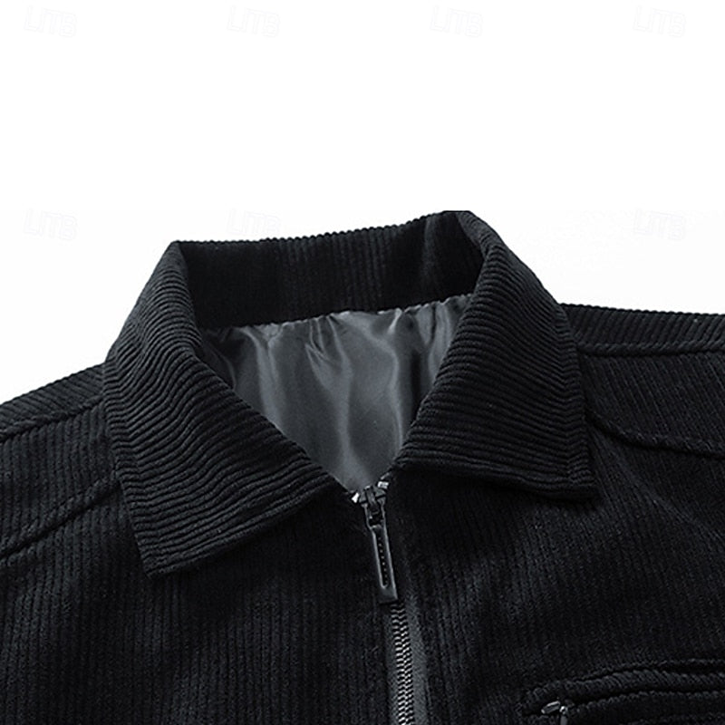 Men's Corduroy Zip-Up Jacket with Flap Pockets