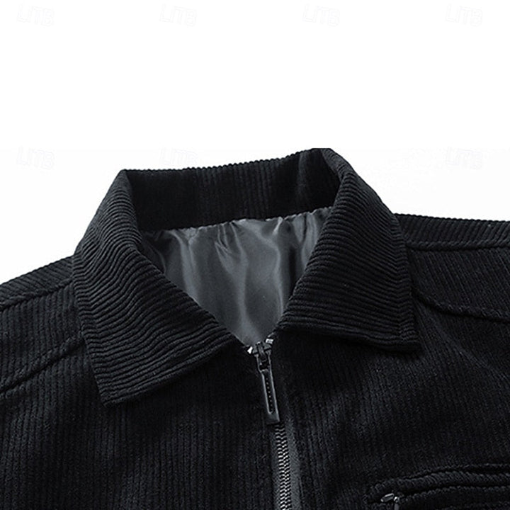 Men's Corduroy Zip-Up Jacket with Flap Pockets