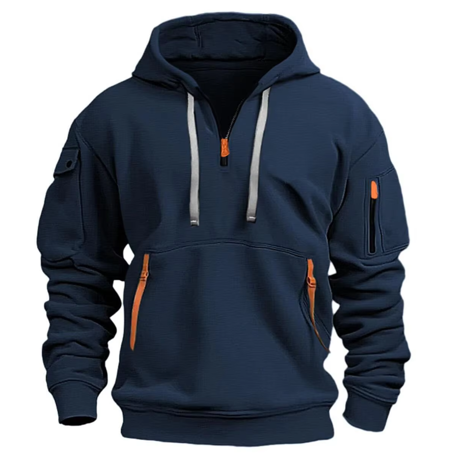 Men's Cotton Blend Hoodie with Quarter Zip Pocket