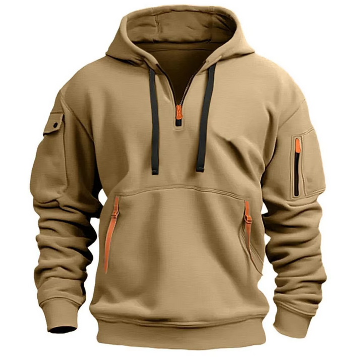 Men's Cotton Blend Hoodie with Quarter Zip Pocket