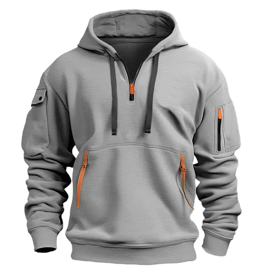 Men's Cotton Blend Hoodie with Quarter Zip Pocket