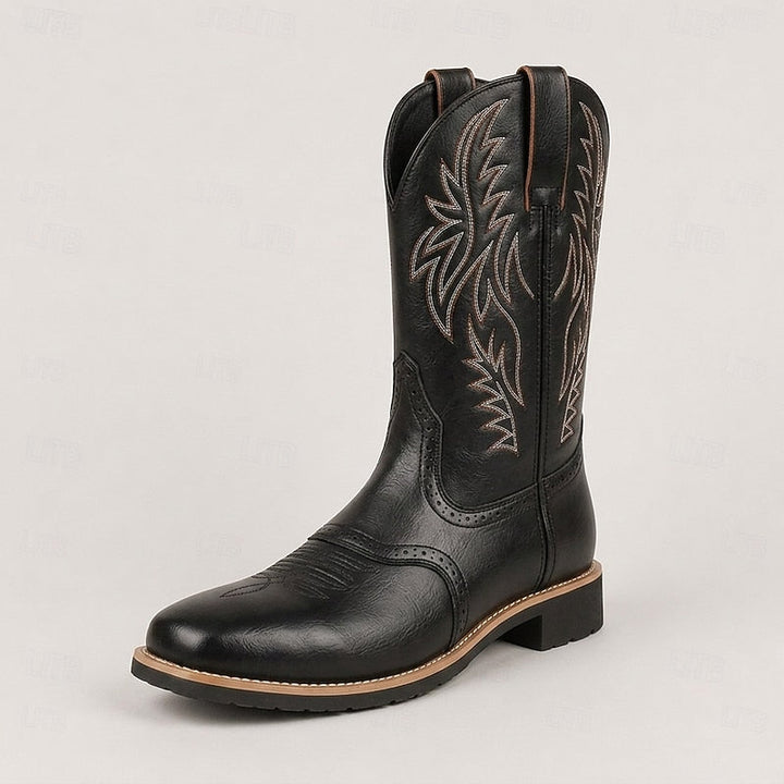 Men's Leather Western Cowboy Boots with Stitched Shaft