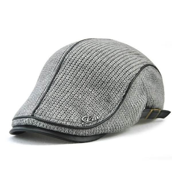 Ribbed Knit Flat Cap with Leather Trim