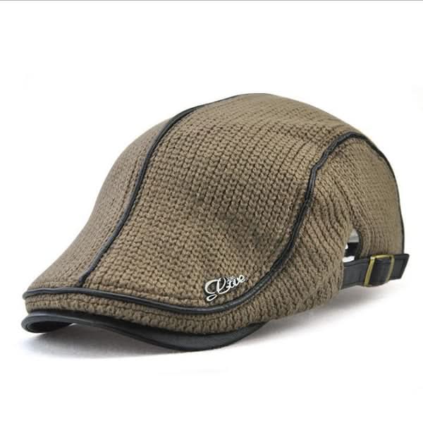 Ribbed Knit Flat Cap with Leather Trim