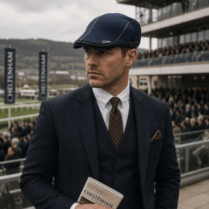 Ribbed Knit Flat Cap with Leather Trim