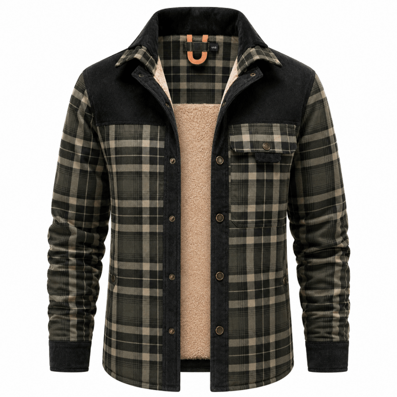 Men's Corduroy-Trim Flannel Shirt Jacket