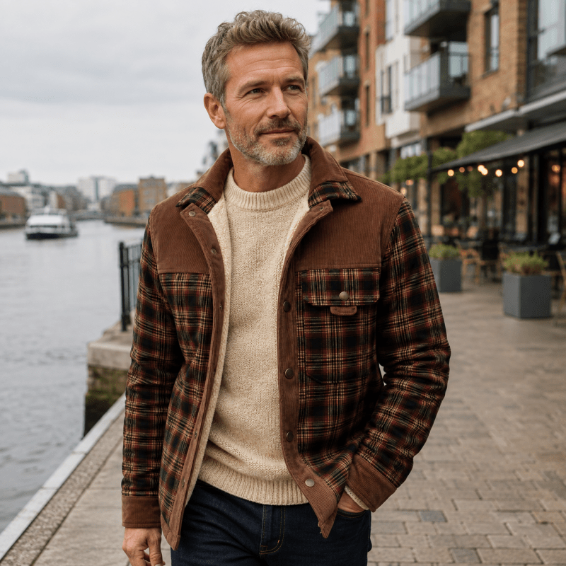 Men's Corduroy-Trim Flannel Shirt Jacket