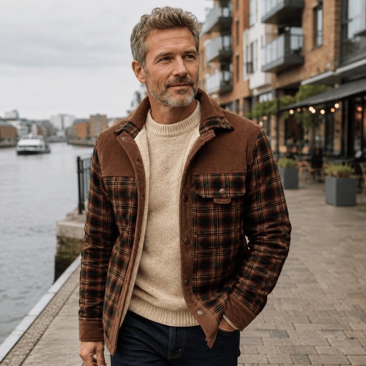 Men's Corduroy-Trim Flannel Shirt Jacket