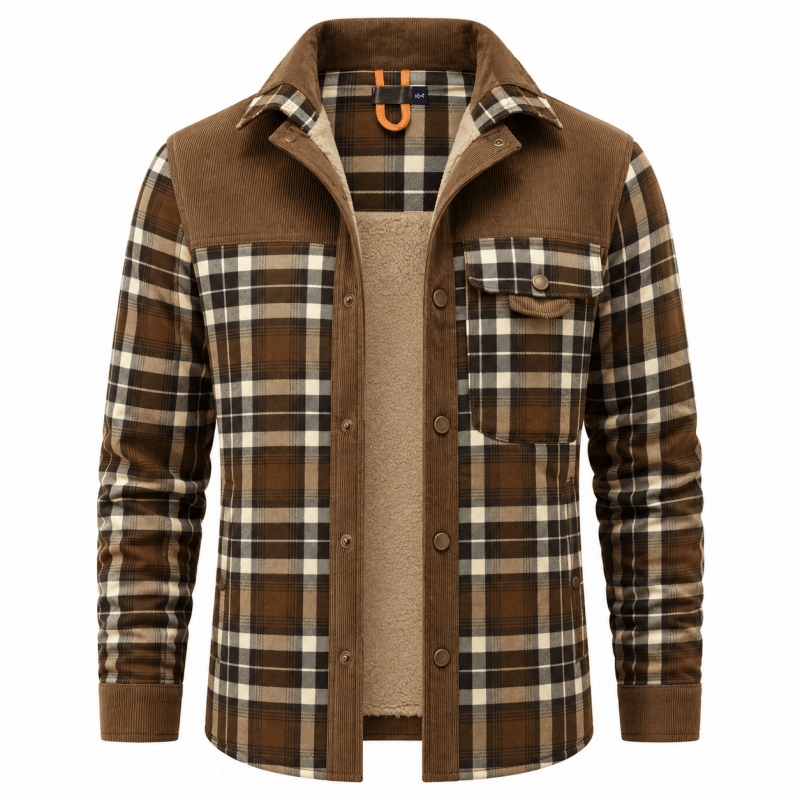 Men's Corduroy-Trim Flannel Shirt Jacket