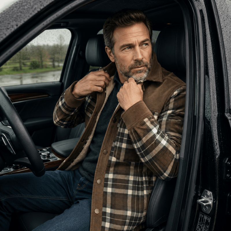Men's Corduroy-Trim Flannel Shirt Jacket