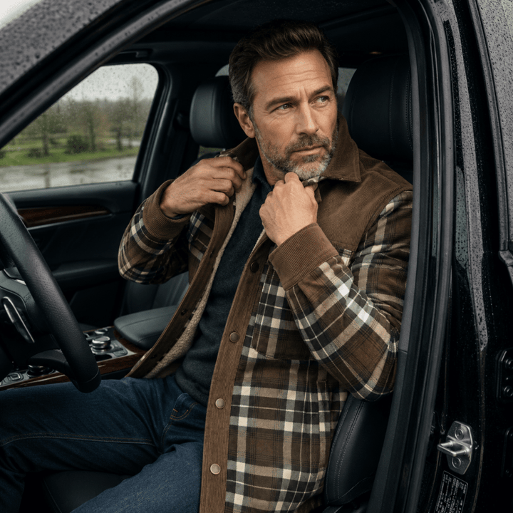 Men's Corduroy-Trim Flannel Shirt Jacket