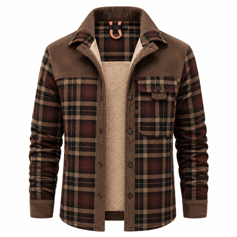 Men's Corduroy-Trim Flannel Shirt Jacket