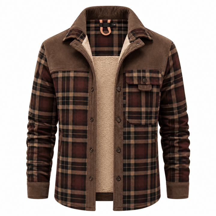 Men's Corduroy-Trim Flannel Shirt Jacket
