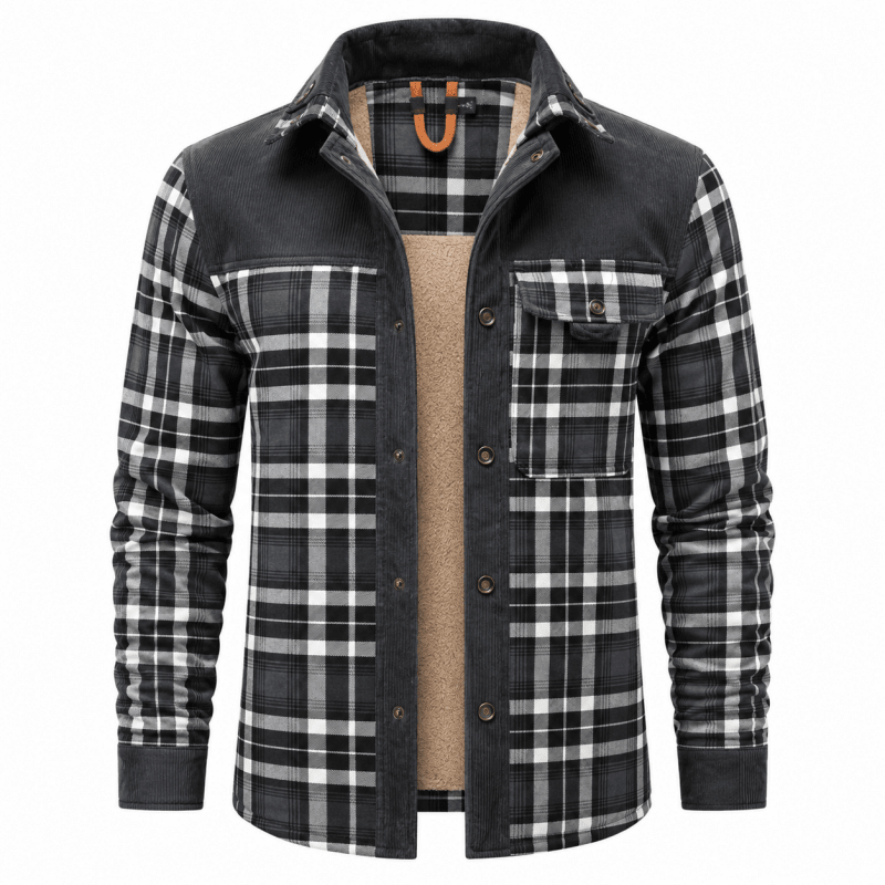 Men's Corduroy-Trim Flannel Shirt Jacket