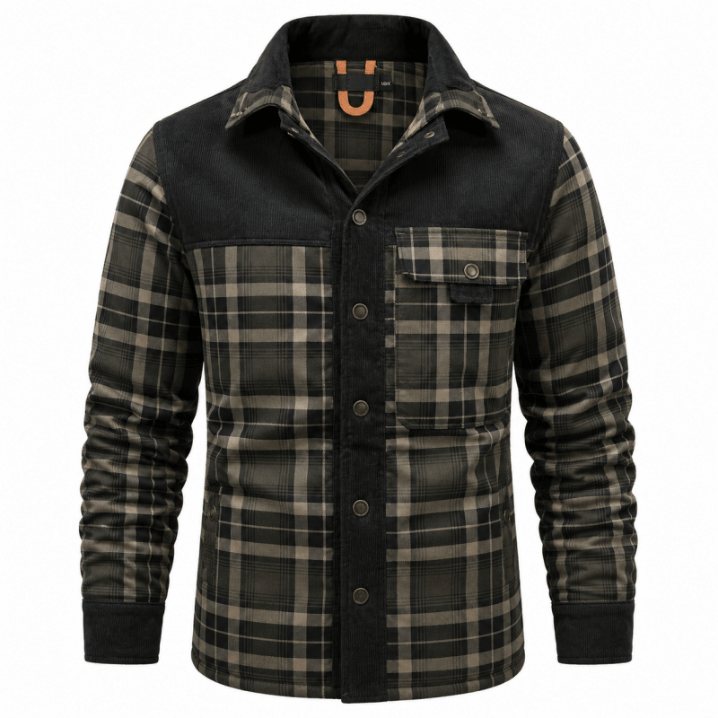 Men's Corduroy-Trim Flannel Shirt Jacket