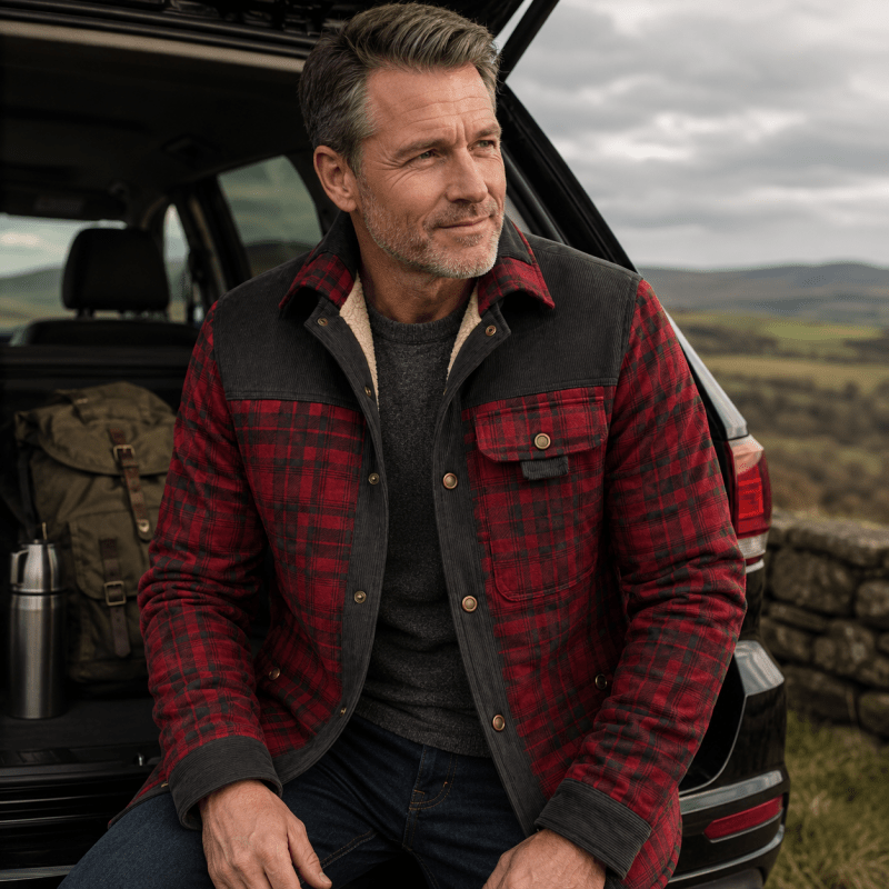 Men's Corduroy-Trim Flannel Shirt Jacket