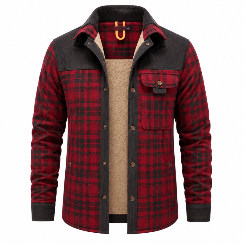 Men's Corduroy-Trim Flannel Shirt Jacket
