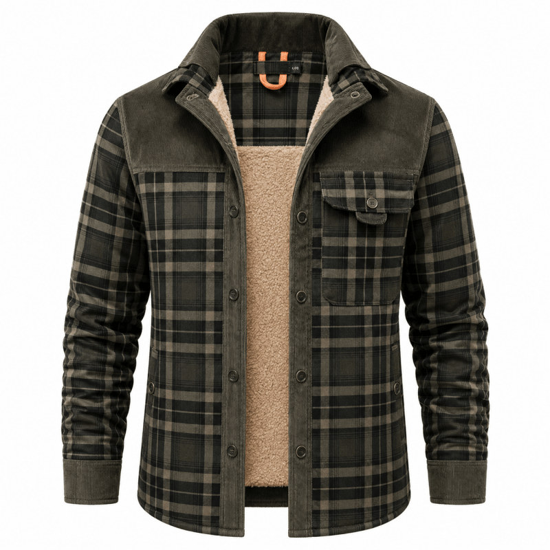 Men's Corduroy-Trim Flannel Shirt Jacket