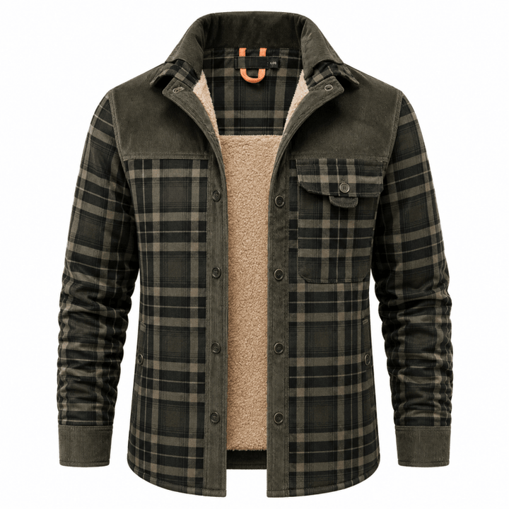 Men's Corduroy-Trim Flannel Shirt Jacket