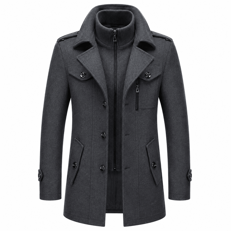 Men's Wool Overcoat with Knit Funnel Collar