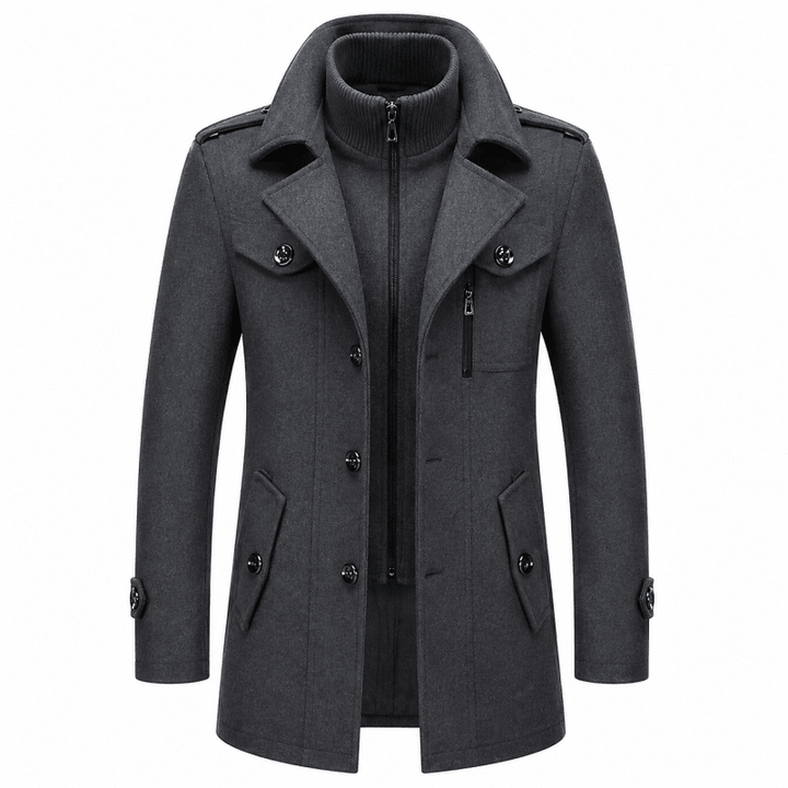 Men's Wool Overcoat with Knit Funnel Collar