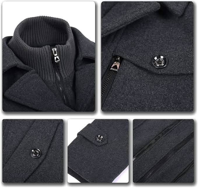 Men's Wool Overcoat with Knit Funnel Collar