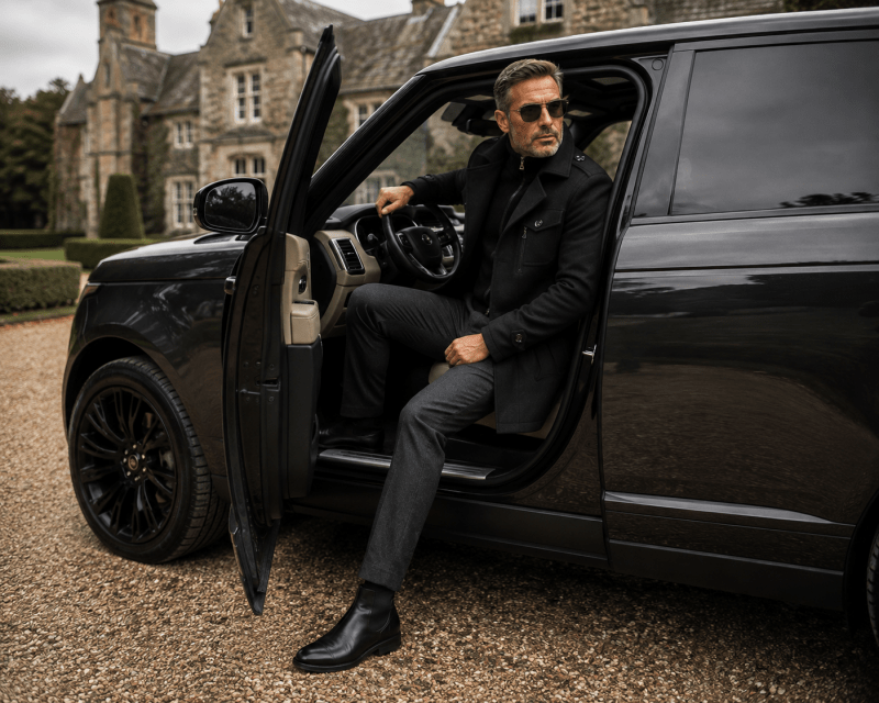 Men's Wool Overcoat with Knit Funnel Collar