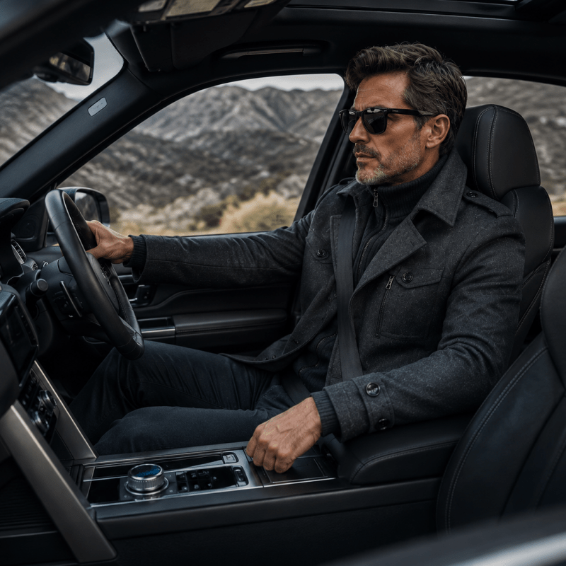 Men's Wool Overcoat with Knit Funnel Collar
