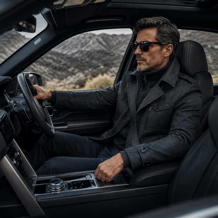 Men's Wool Overcoat with Knit Funnel Collar