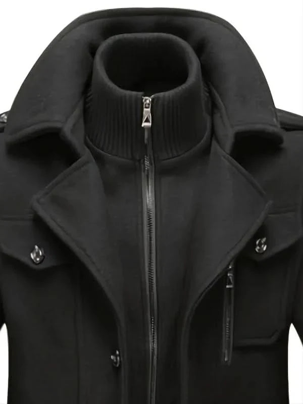 Men's Wool Overcoat with Knit Funnel Collar