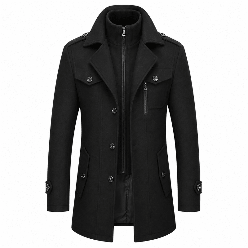 Men's Wool Overcoat with Knit Funnel Collar