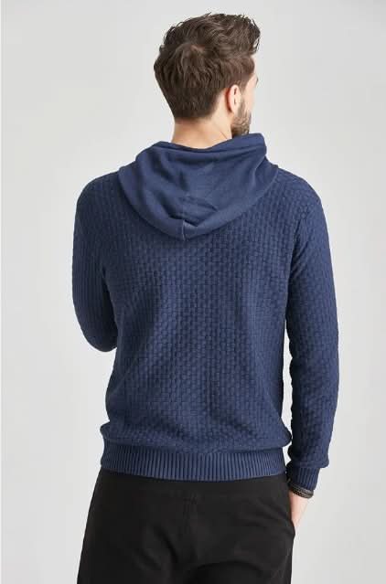 Men's Textured Knit Hooded Jumper