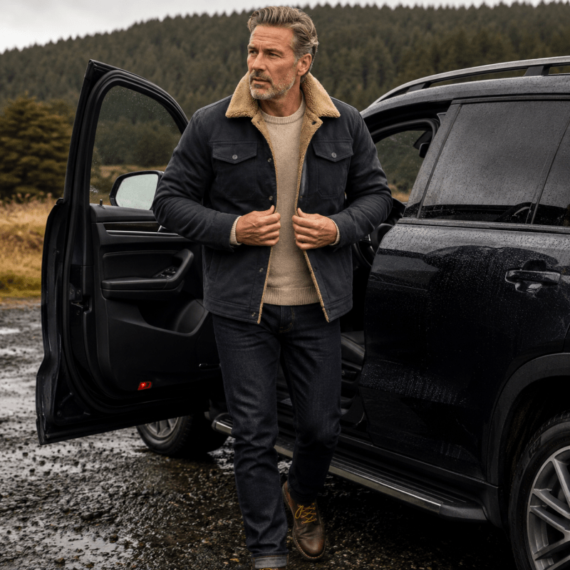 Men's Fleece-Lined Trucker Jacket with Chest Pockets