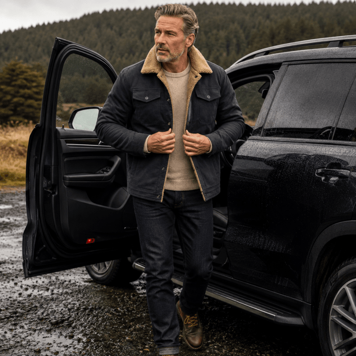 Men's Fleece-Lined Trucker Jacket with Chest Pockets