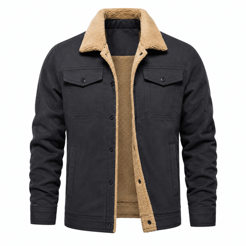 Men's Fleece-Lined Trucker Jacket with Chest Pockets