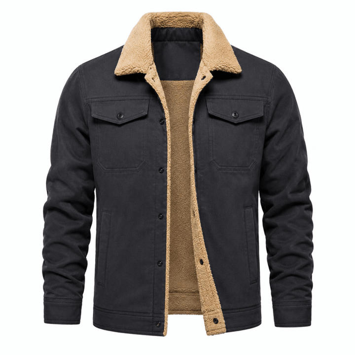 Men's Fleece-Lined Trucker Jacket with Chest Pockets