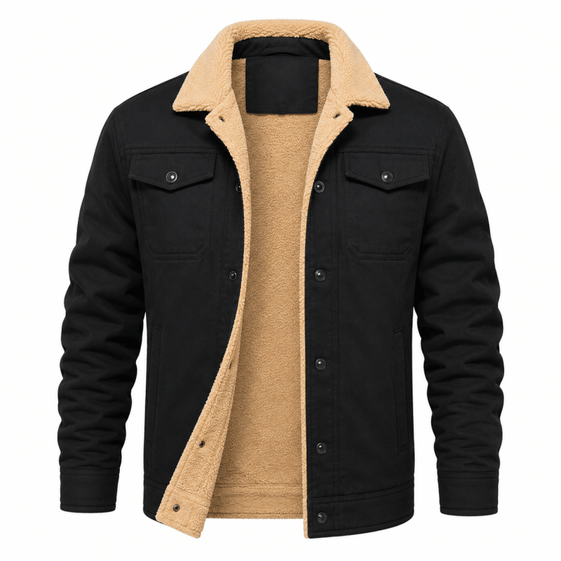 Men's Fleece-Lined Trucker Jacket with Chest Pockets