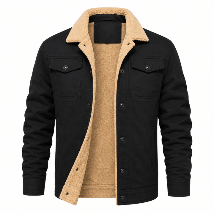 Men's Fleece-Lined Trucker Jacket with Chest Pockets