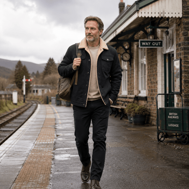 Men's Fleece-Lined Trucker Jacket with Chest Pockets