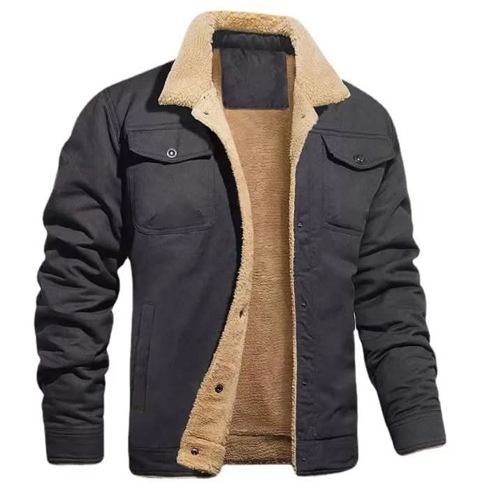 Men's Fleece-Lined Trucker Jacket with Chest Pockets