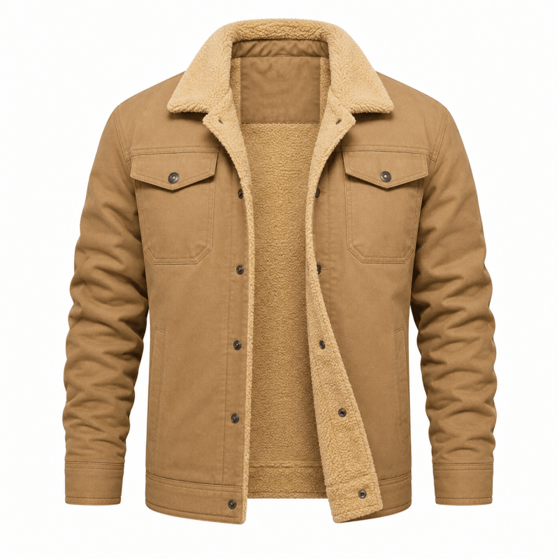 Men's Fleece-Lined Trucker Jacket with Chest Pockets