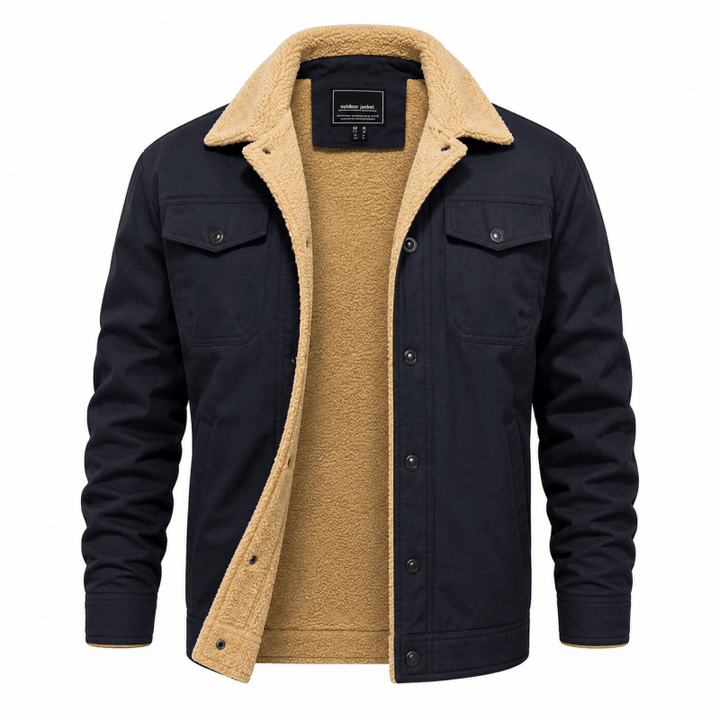 Men's Fleece-Lined Trucker Jacket with Chest Pockets