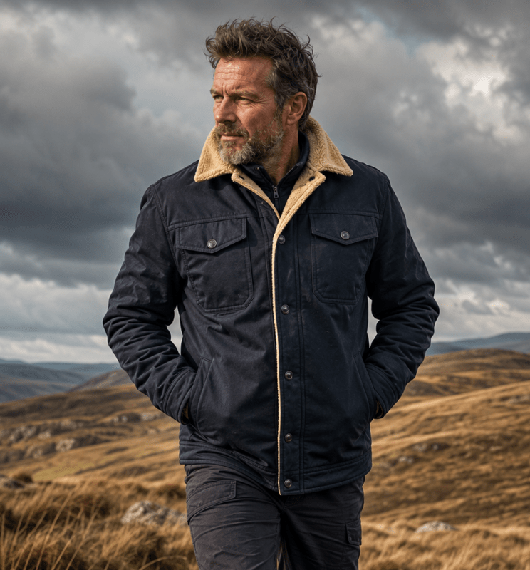 Men's Fleece-Lined Trucker Jacket with Chest Pockets