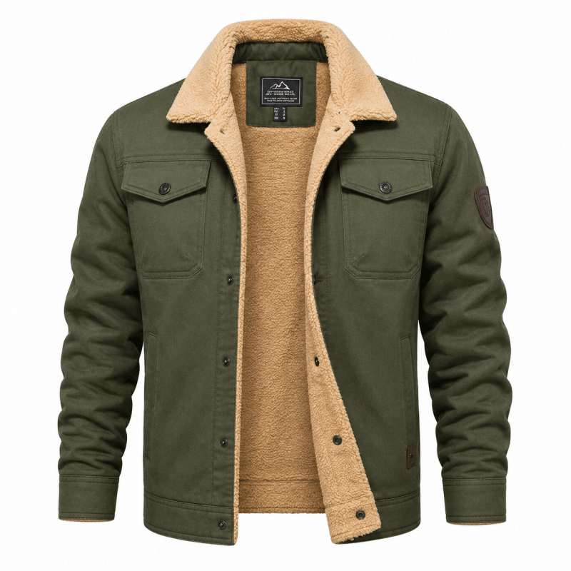Men's Fleece-Lined Trucker Jacket with Chest Pockets