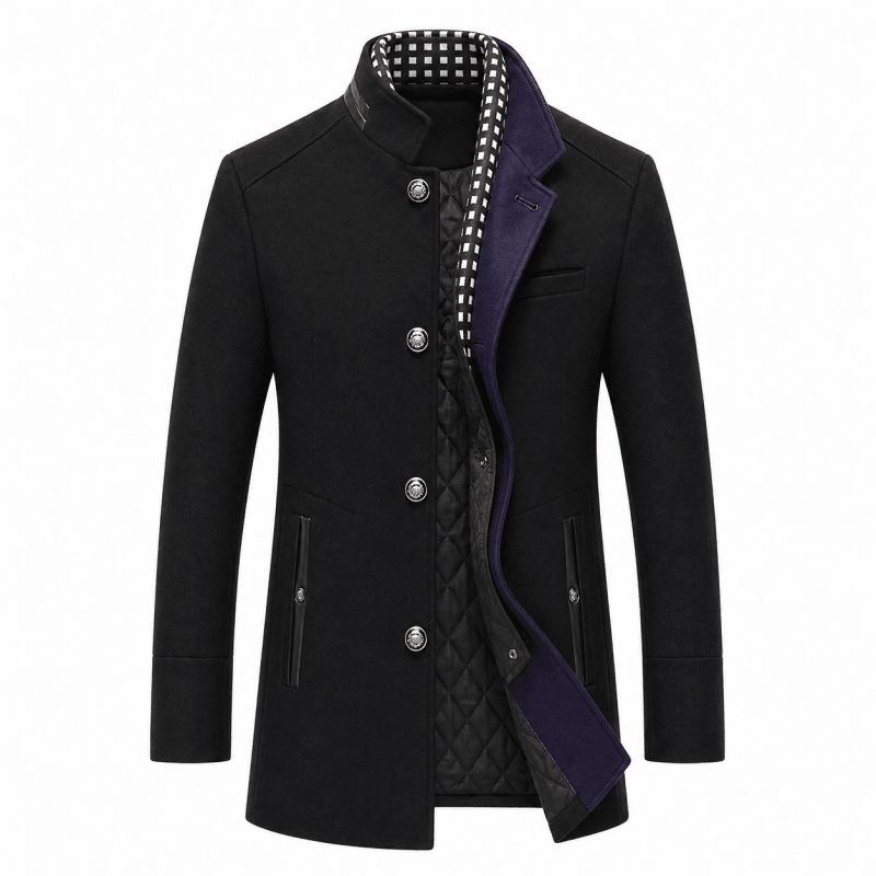 Men's Wool-Blend Longline Coat with Contrast Collar