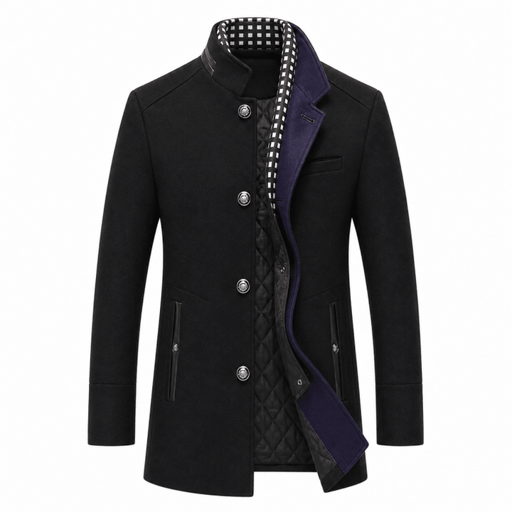 Men's Wool-Blend Longline Coat with Contrast Collar