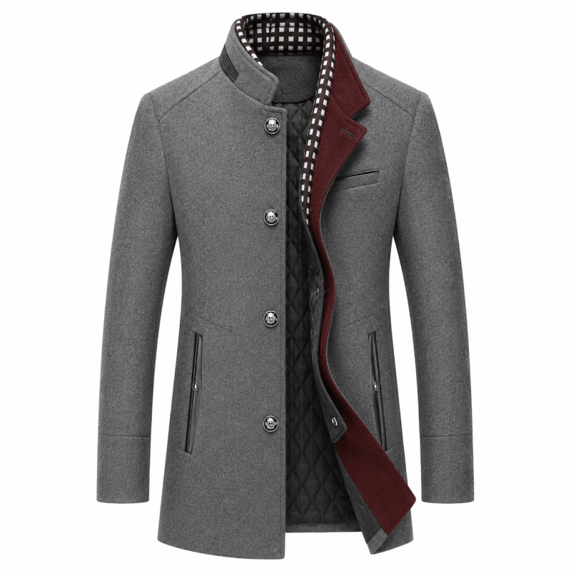 Men's Wool-Blend Longline Coat with Contrast Collar
