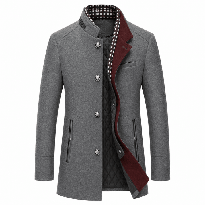 Men's Wool-Blend Longline Coat with Contrast Collar